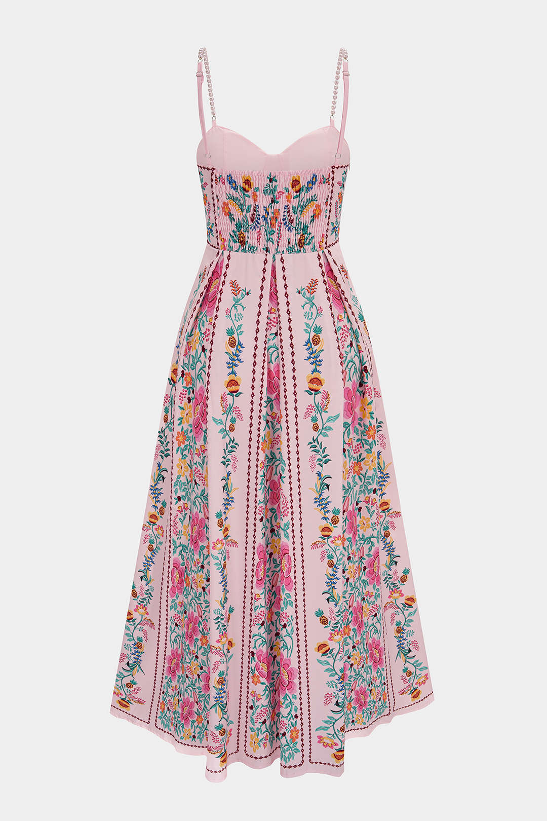 Bloemenprint mouwloze midijurk met kralen