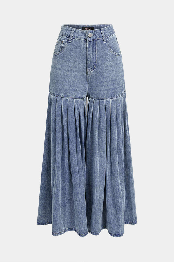 Geplooide jeans met hoge taille en wijde pijpen