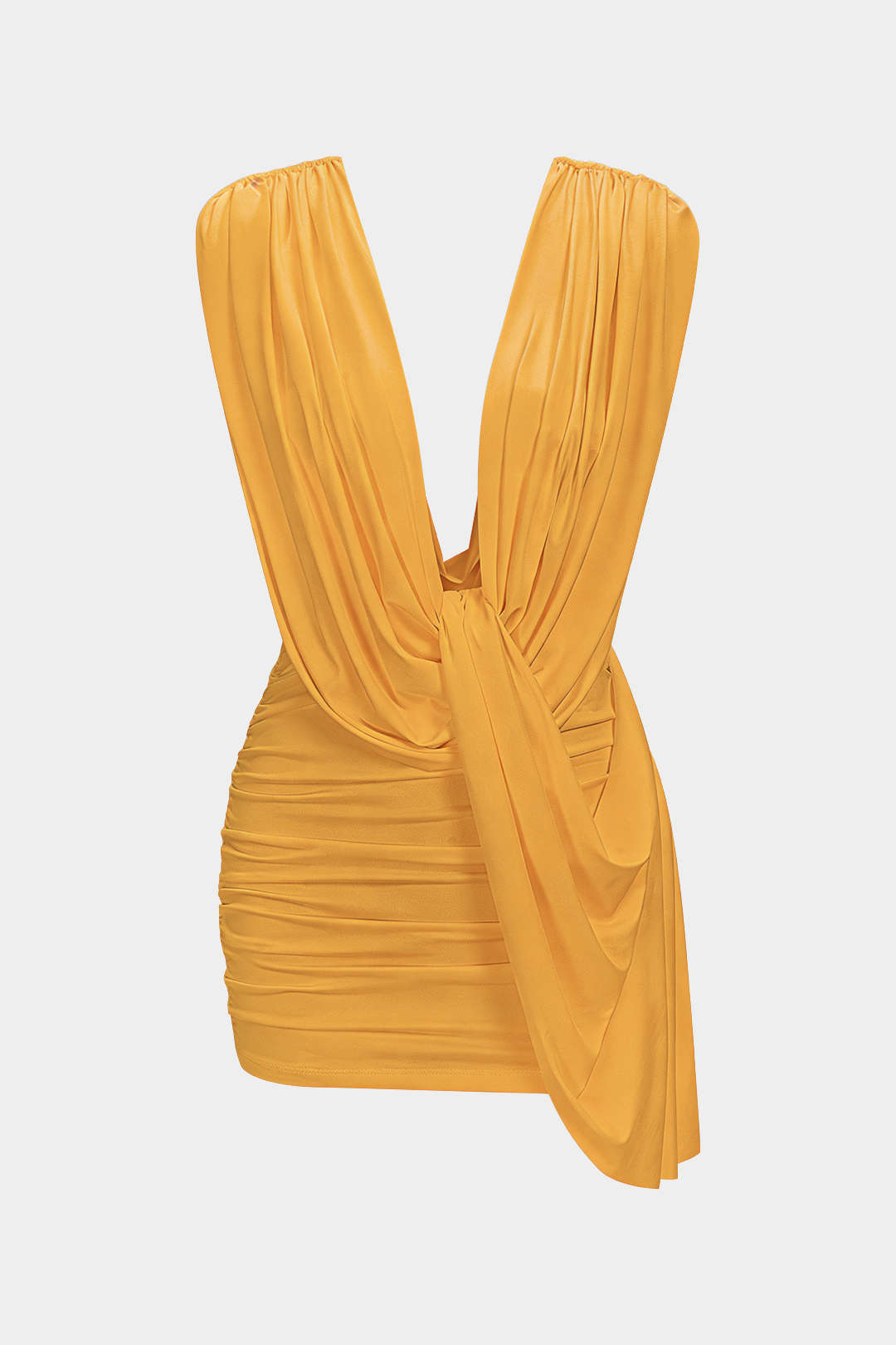 Asymmetrische mouwloze minijurk met ruches en drapering