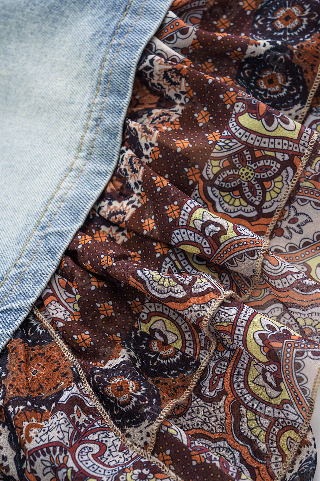 Noor - Denim patchwork rok met hoge taille