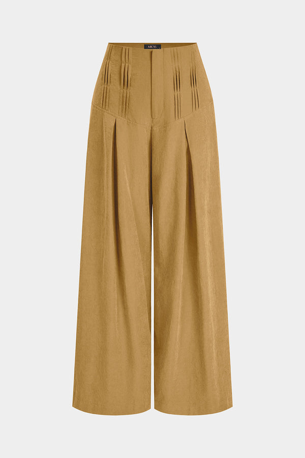 Broek met rits, wijde pijpen en ruches