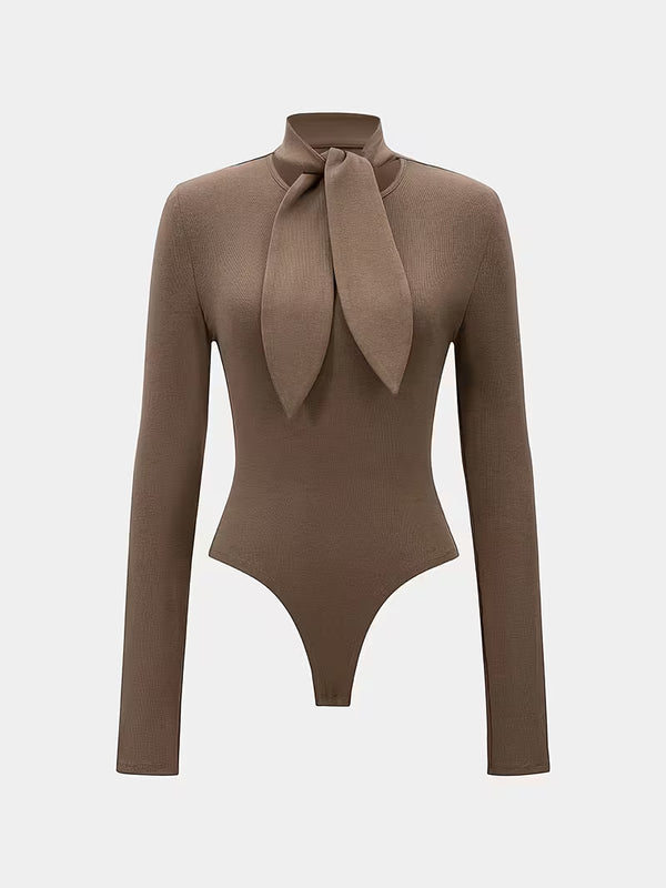 Elegante Wafelstructuur Bodysuit met Strikkraag