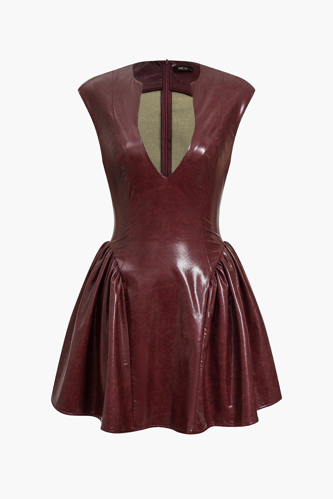 Leren-look minijurk met V-hals en ruches