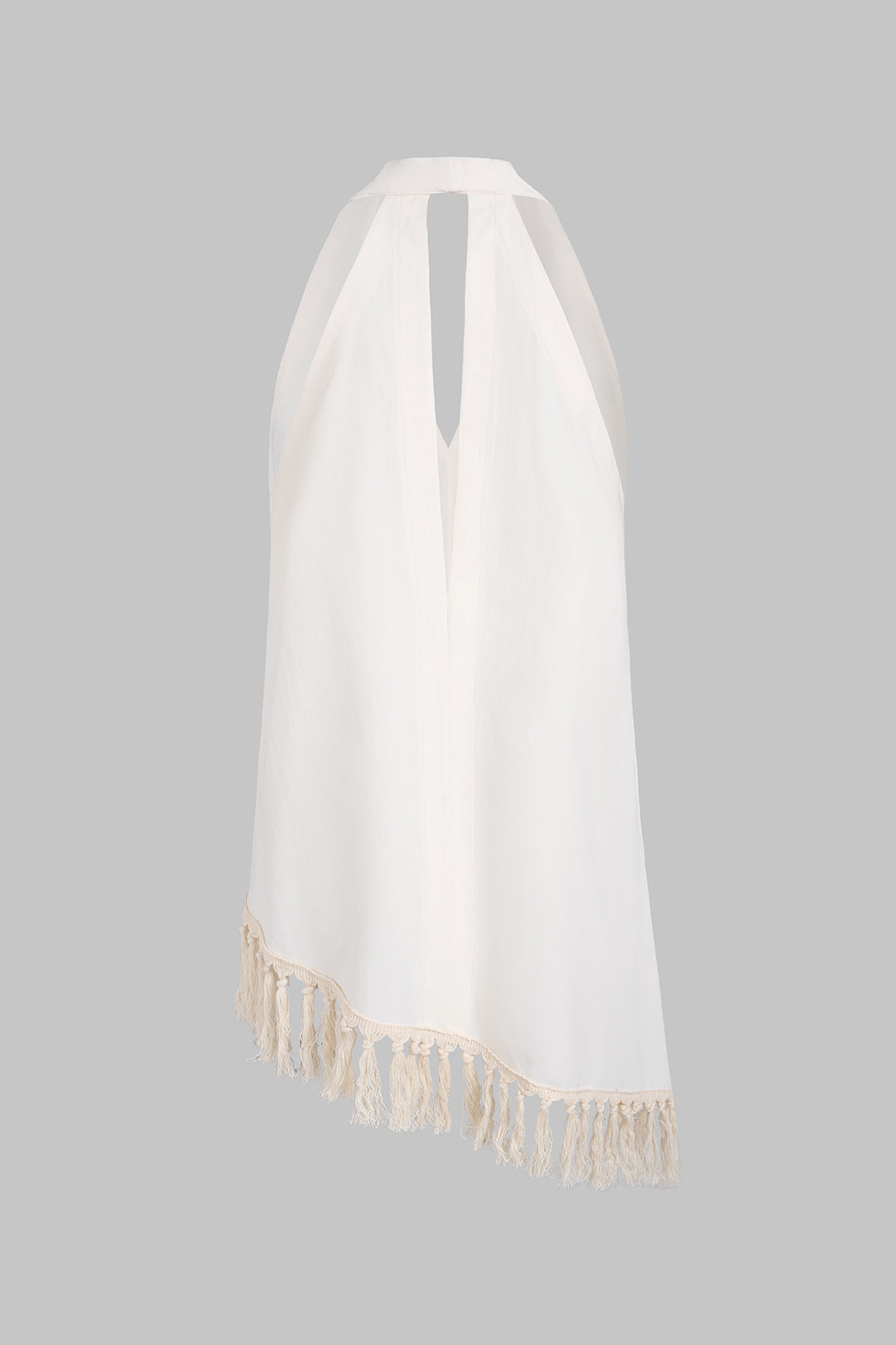 Asymmetrische tanktop met halternek, V-hals en franjes