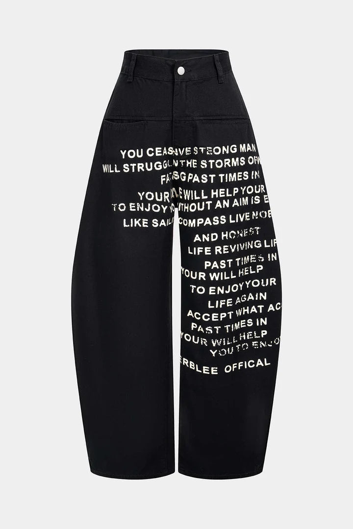 Denim Letter Print Barrel Jeans