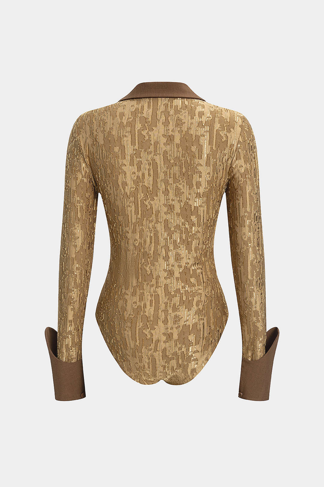 Metallic ripped body met knoopjes en lange mouwen
