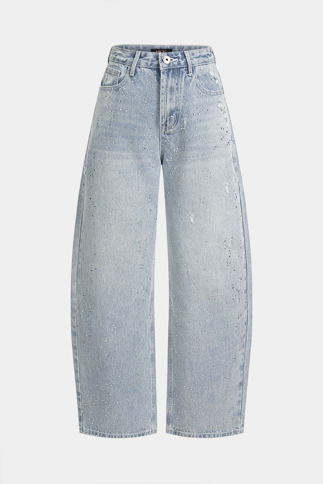 Denim broek met strass en rechte pijp