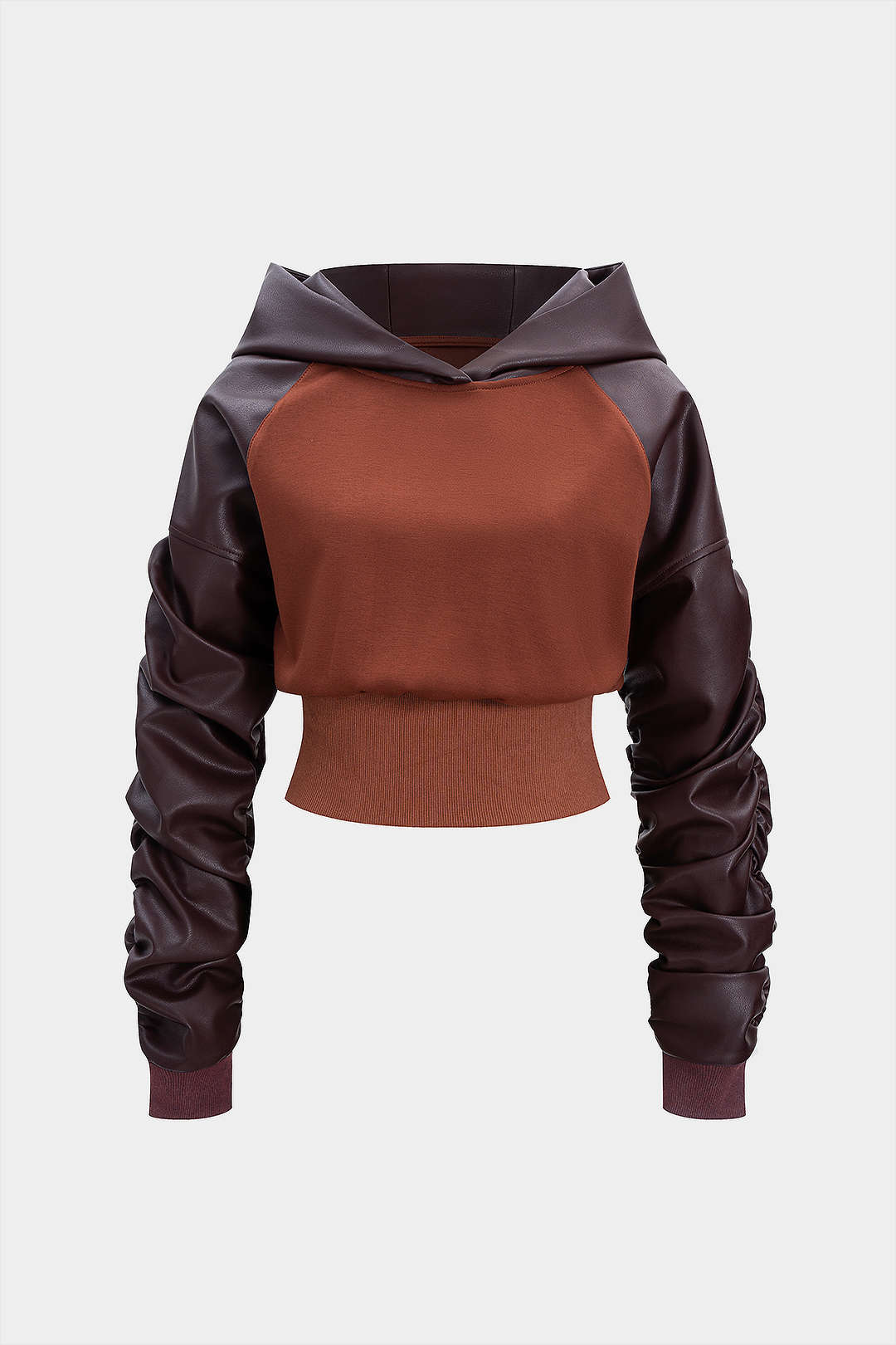 Leren-look patchwork hoodie
