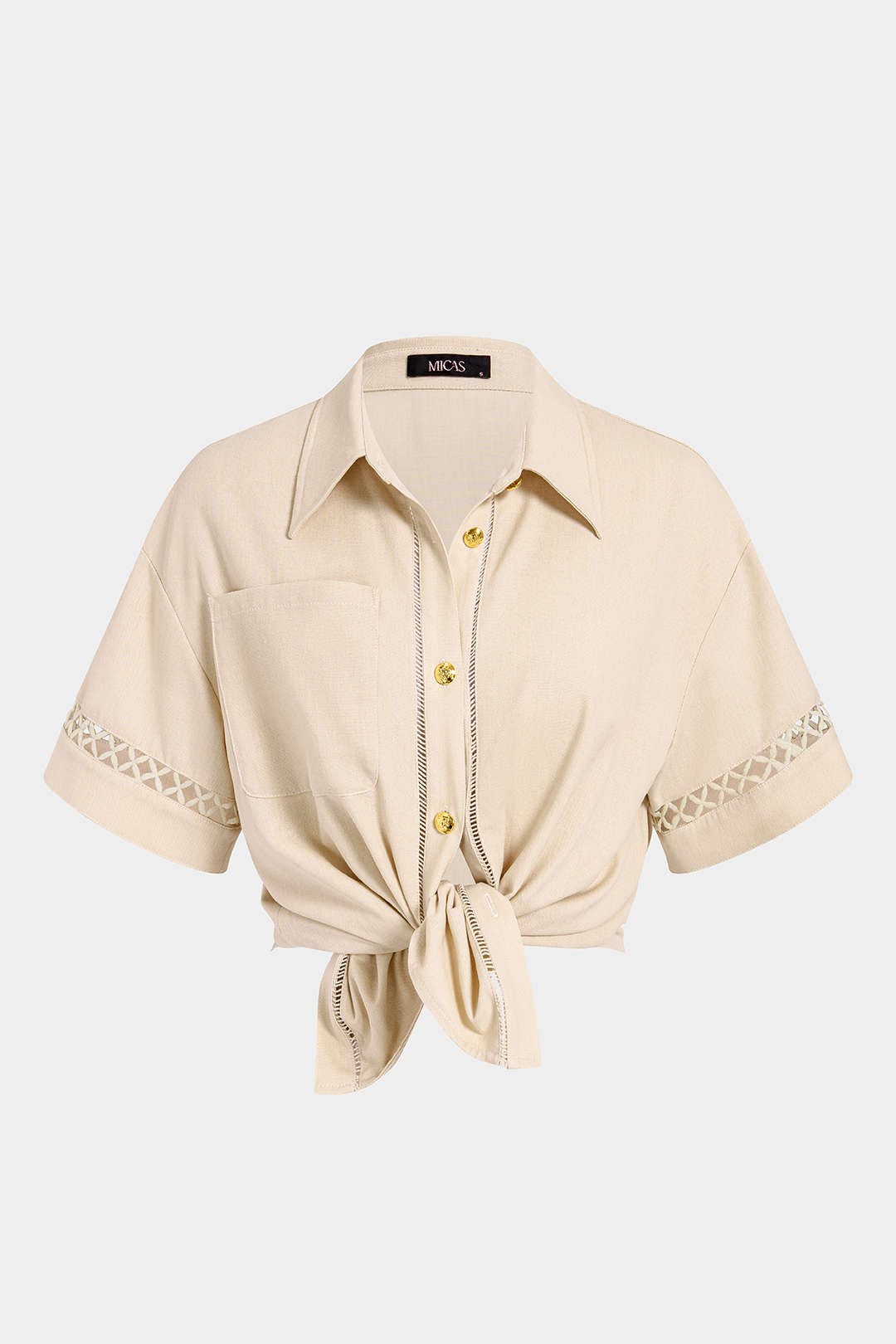 Blouse met kanten rand, uitsnijding en knoopjes
