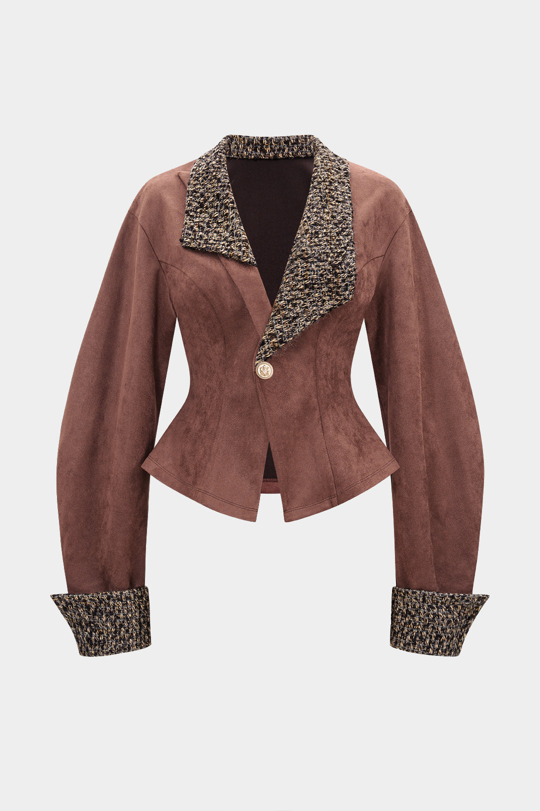 Suède patchwork blazer met knoopjes