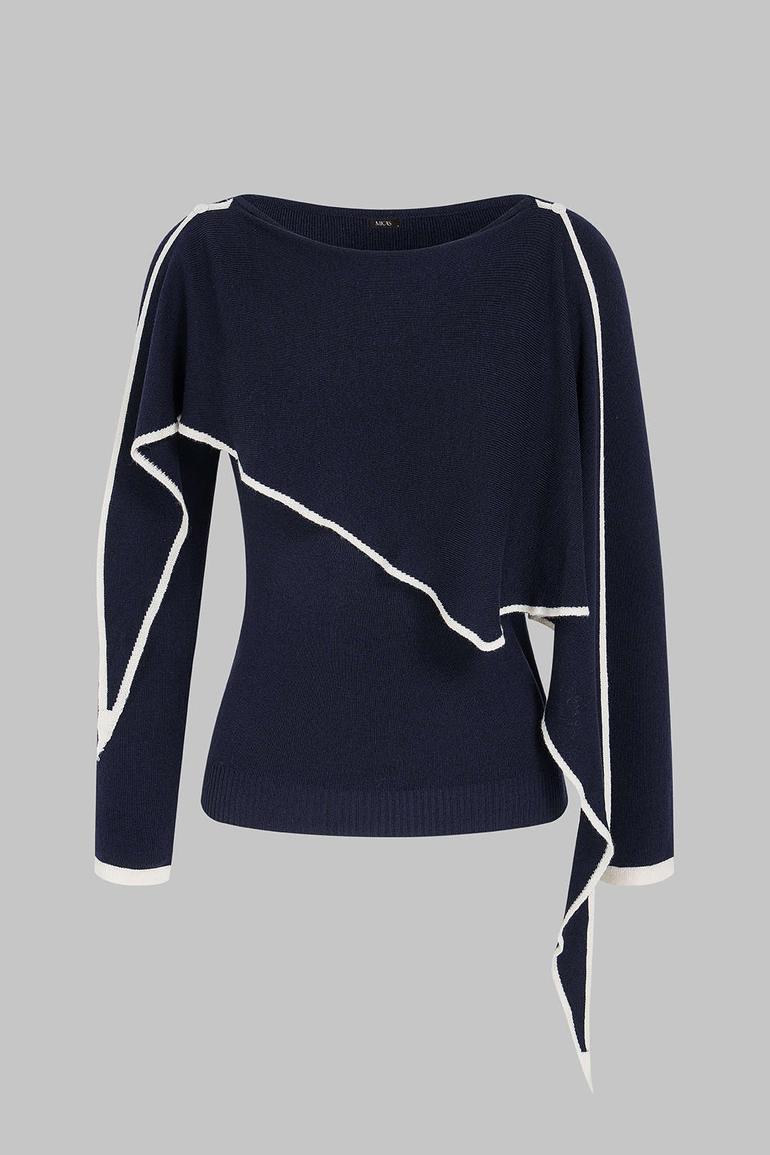 Gebreide asymmetrische top met ronde hals en lange mouwen