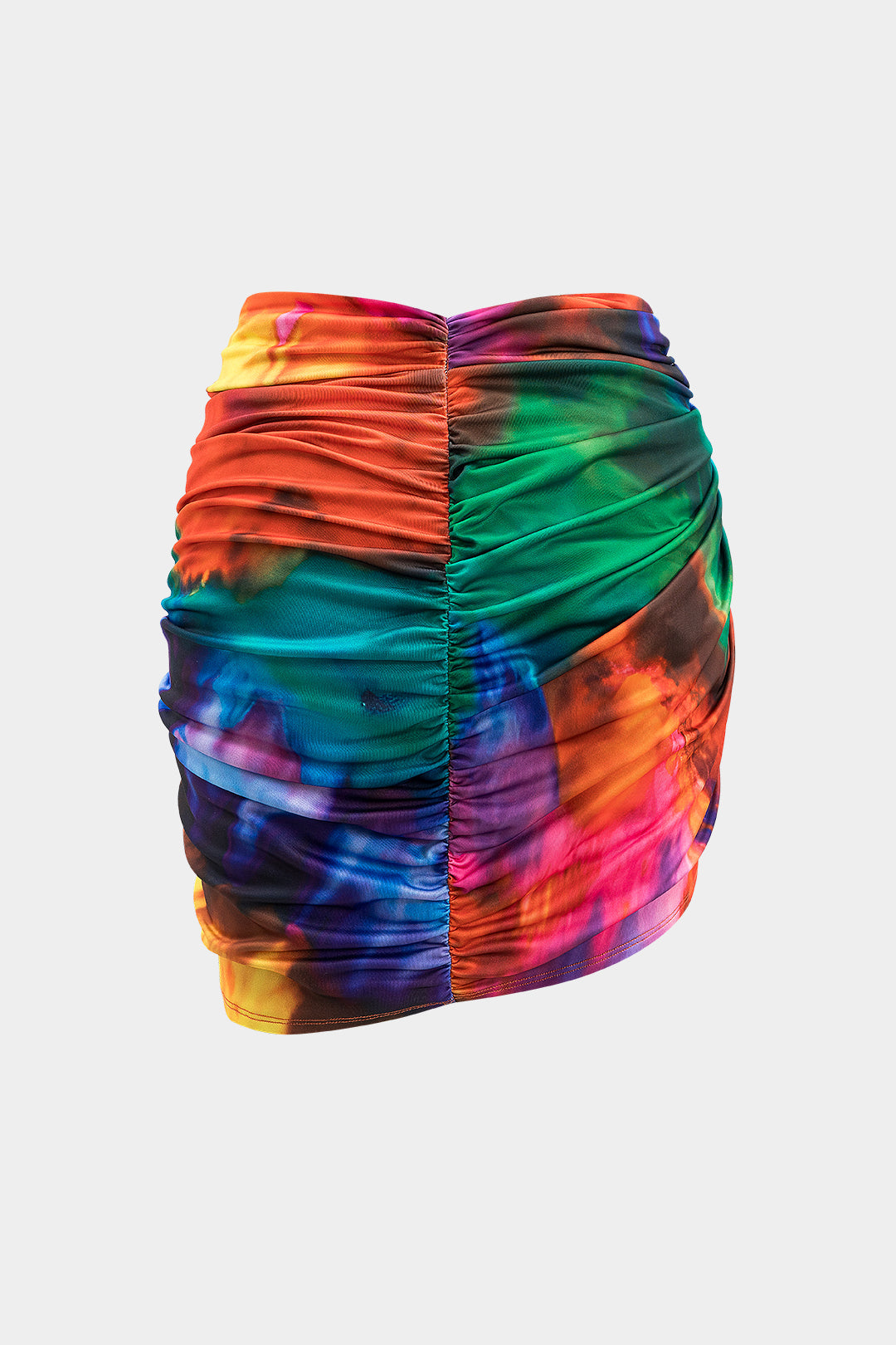 Tie-dye rok met ruches, gedraaid detail en knoopdetail