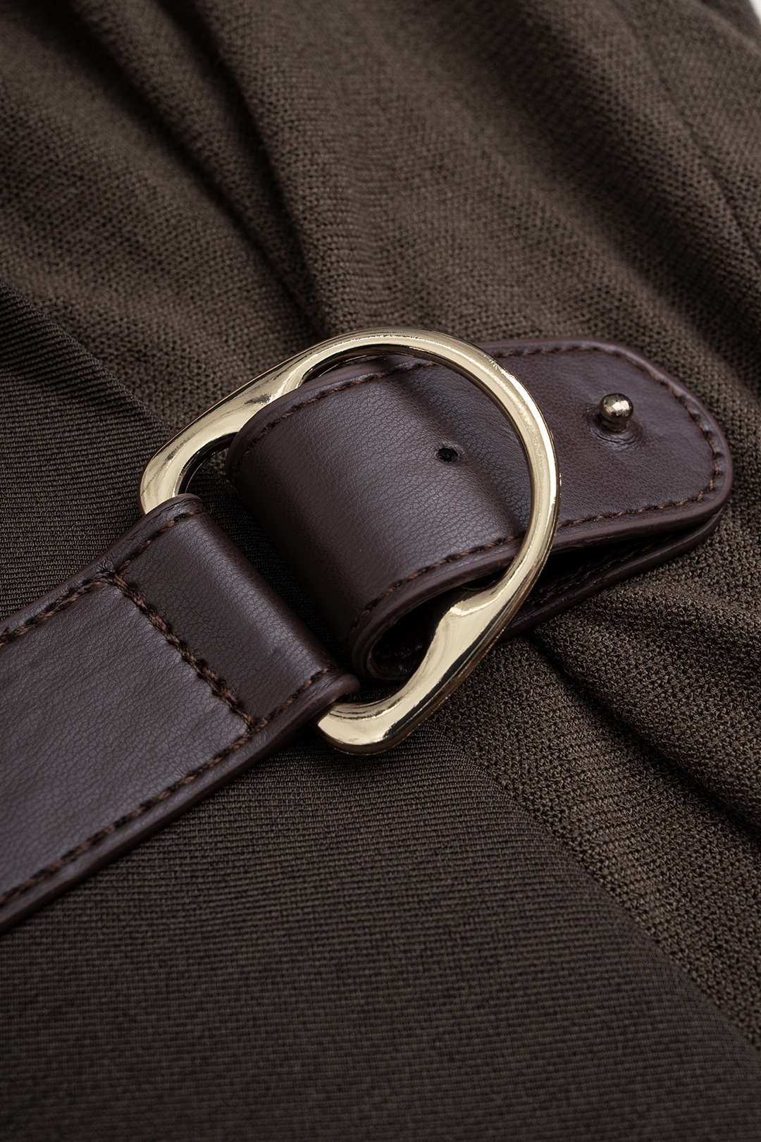 Transparante patchwork top met riem en lange mouwen