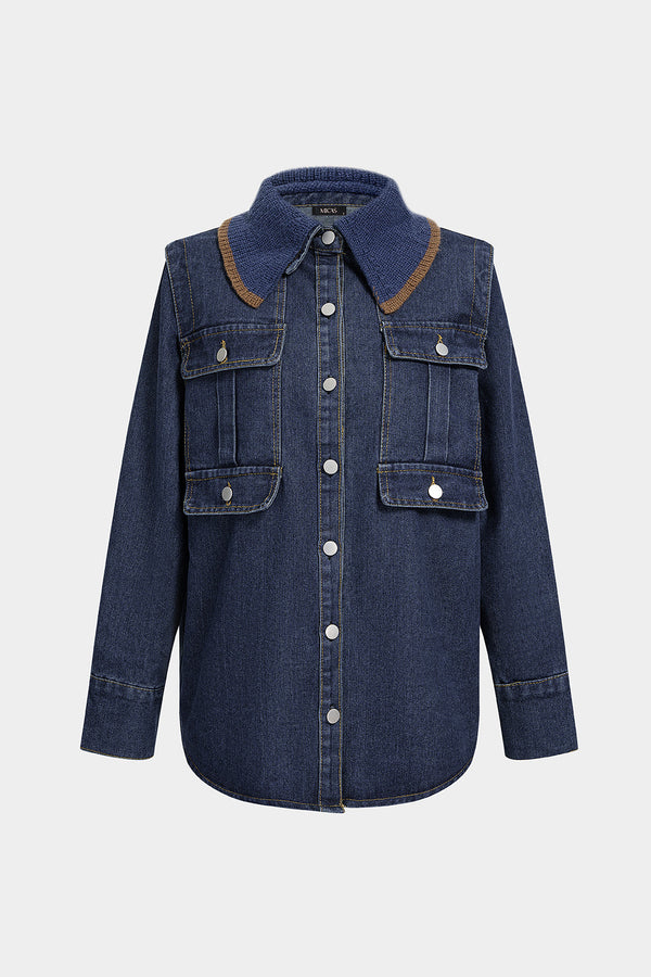 Denim patchwork jasje met zakken