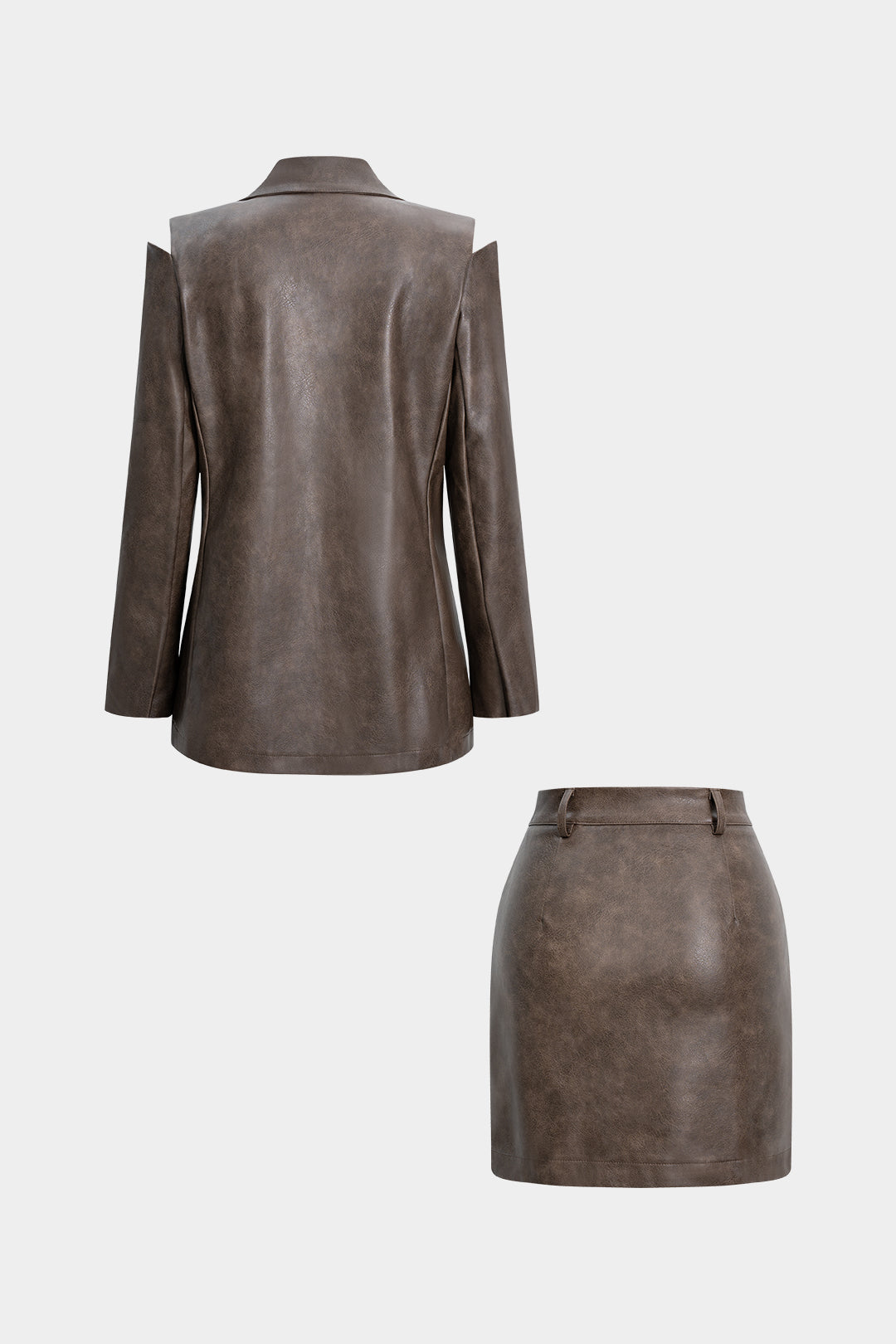 Leren-look set met jasje en minirok