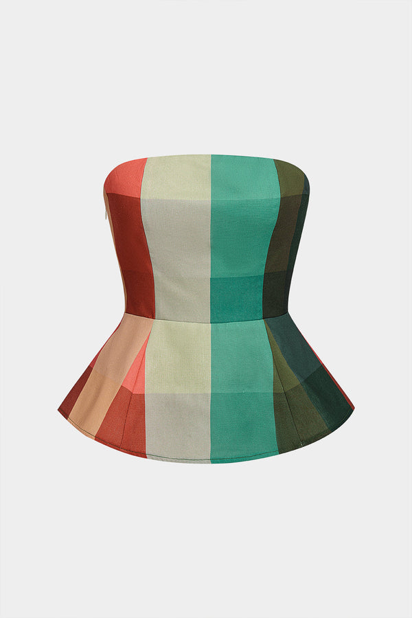 Geruite strapless top