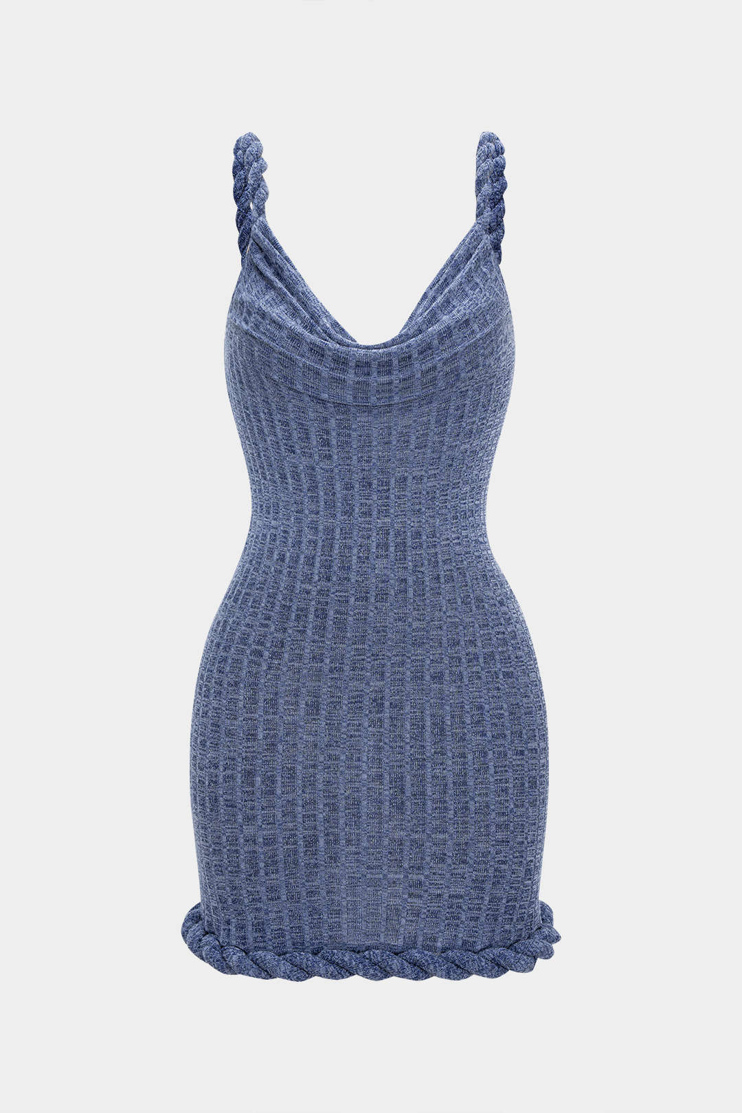 Mouwloze minijurk met watervalhals en gedraaid detail