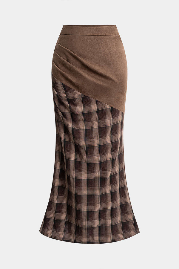 Suède patchwork rok met hoge taille