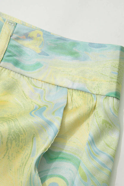 Broek met marmerprint, hoge taille, lange en rechte pijpen