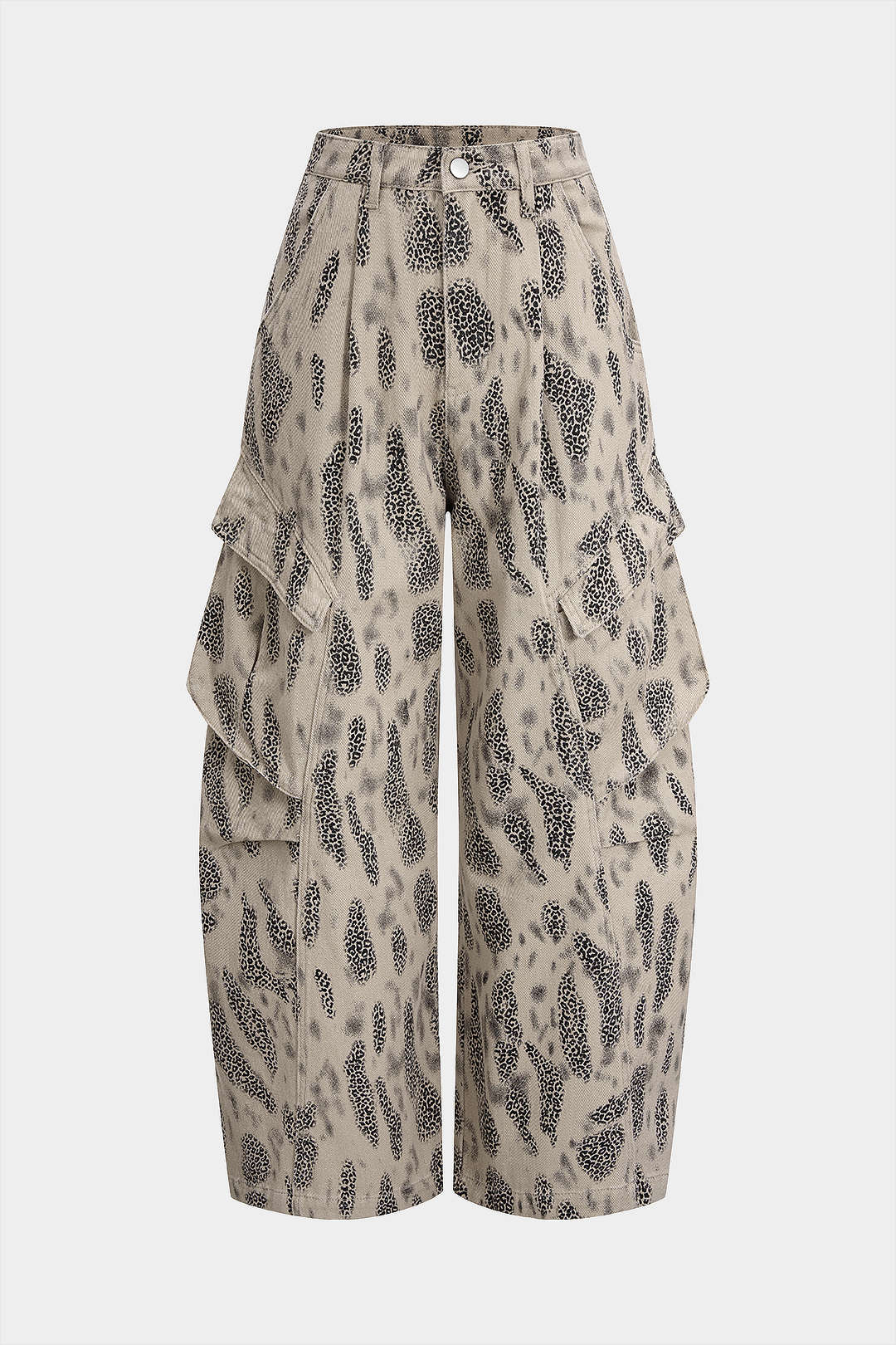 Luipaardprint jeans met rits en wijde pijpen
