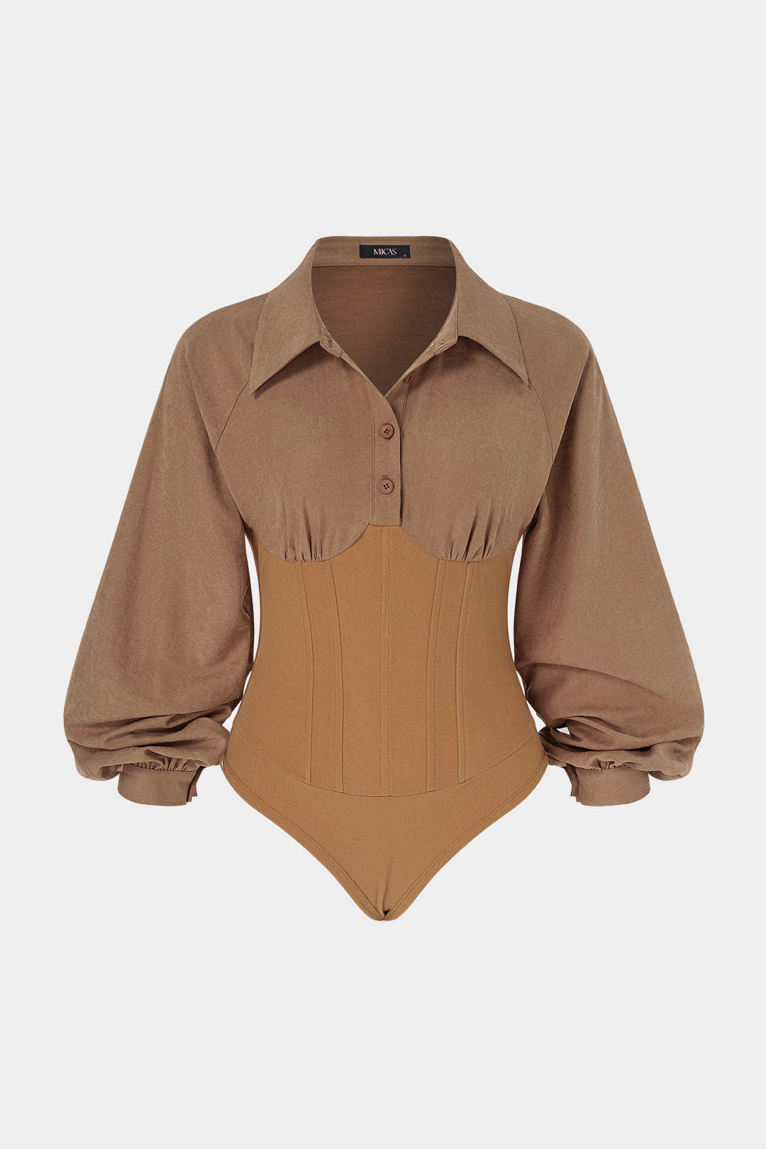 Liv - Patchwork body met knoopjes en lange mouwen