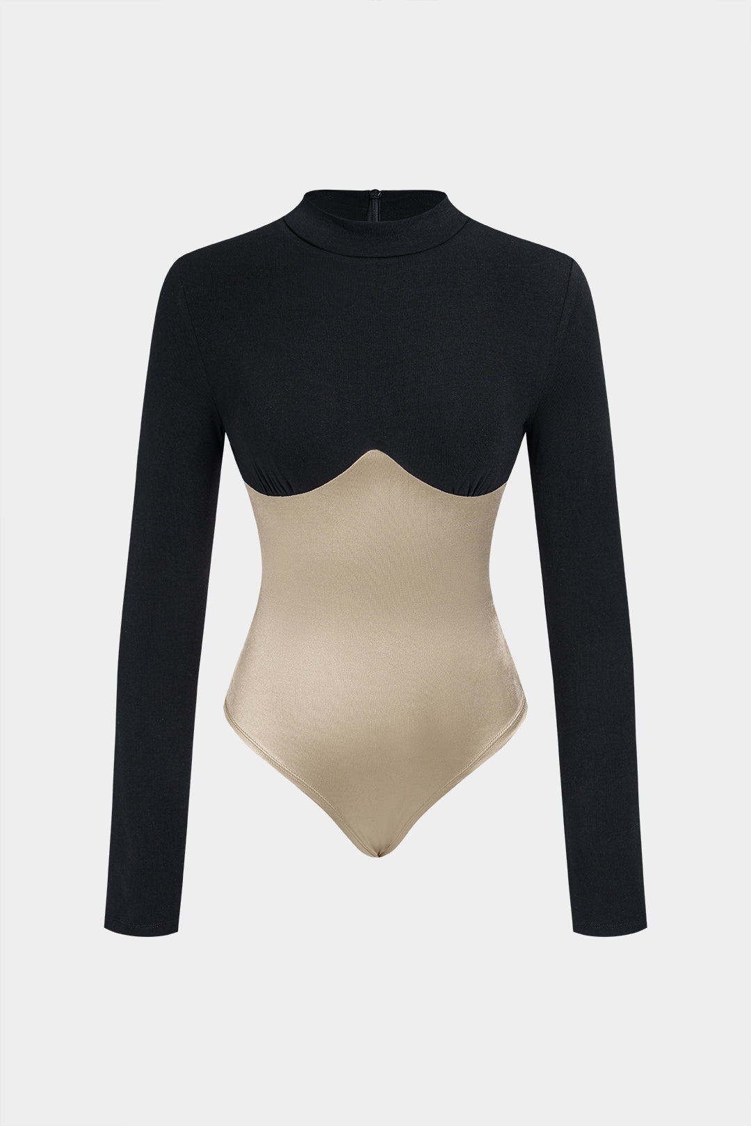 Patchwork body met rits en lange mouwen