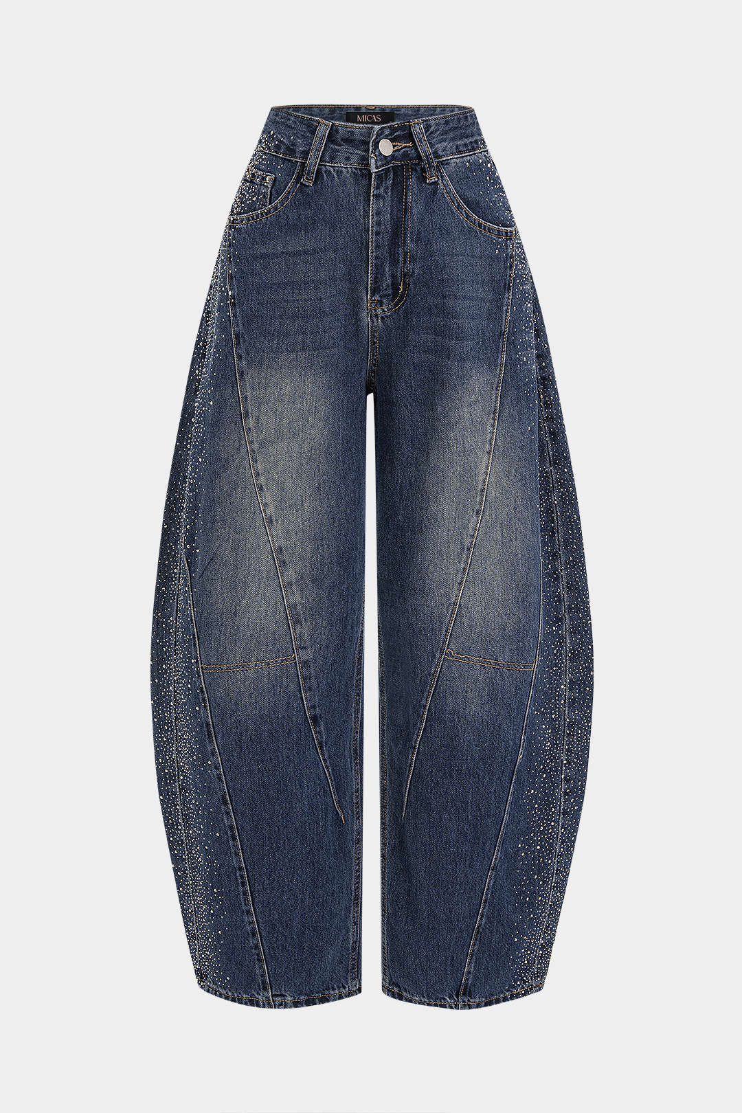 Jeans met strass, hoge taille en ballonmodel