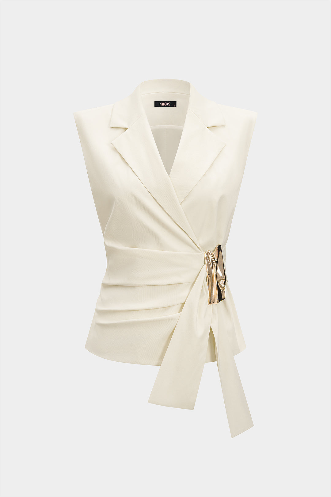 Asymmetrisch metallic gilet met reverskraag en ruches