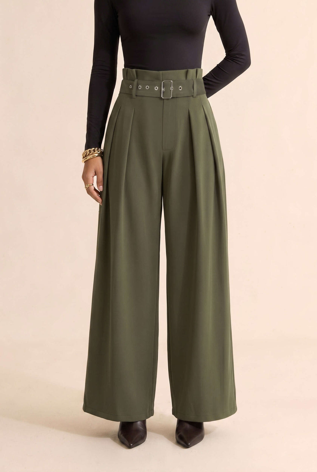 Broek met riem, hoge taille en rechte pijp
