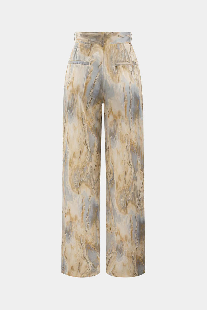 Broek met marmerprint, hoge taille, lange en rechte pijpen