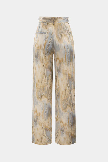 Broek met marmerprint, hoge taille, lange en rechte pijpen