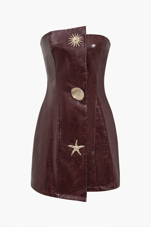 Leren-look minijurk met strapless pasvorm