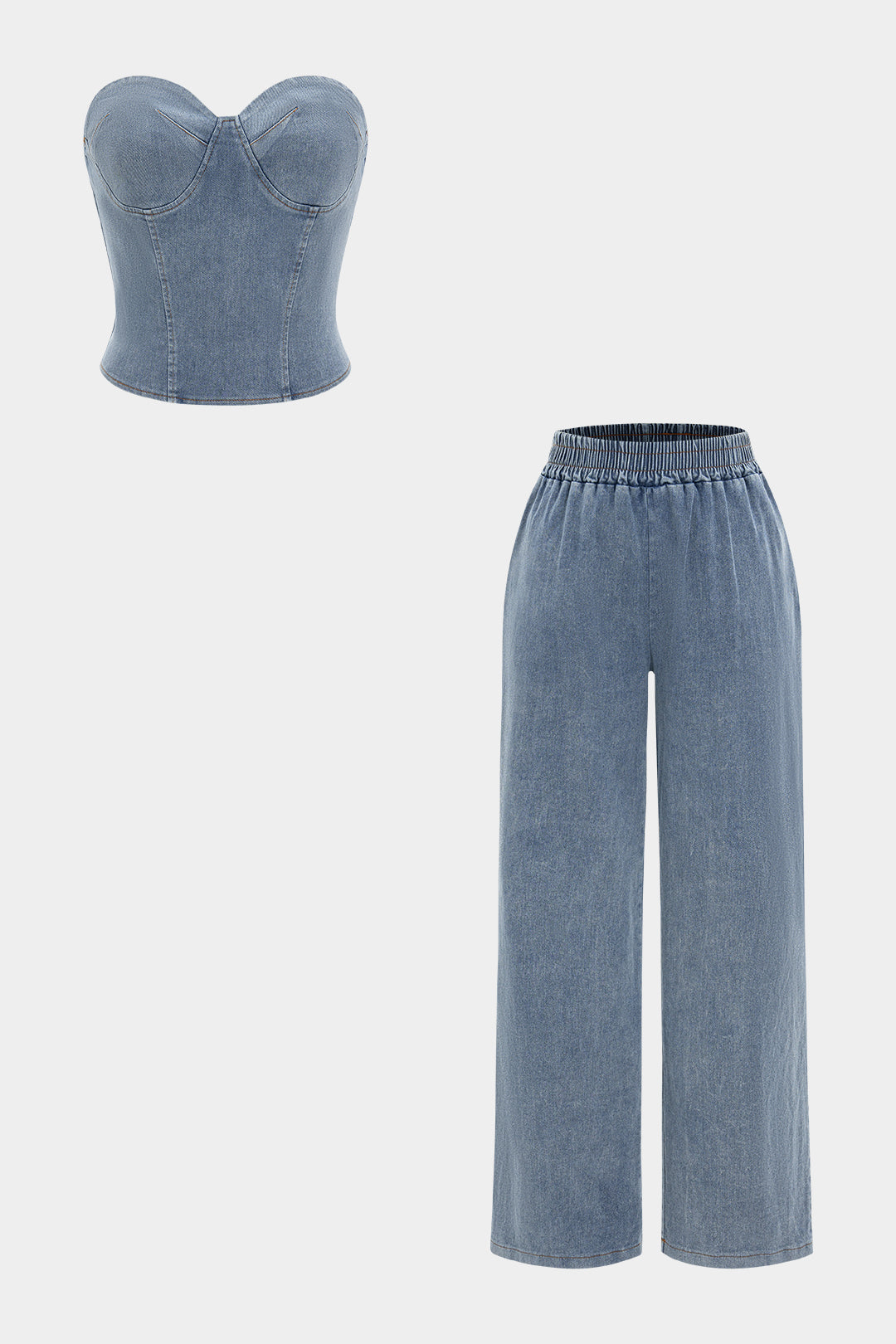 Bo - Denim set met strapless top en jeans