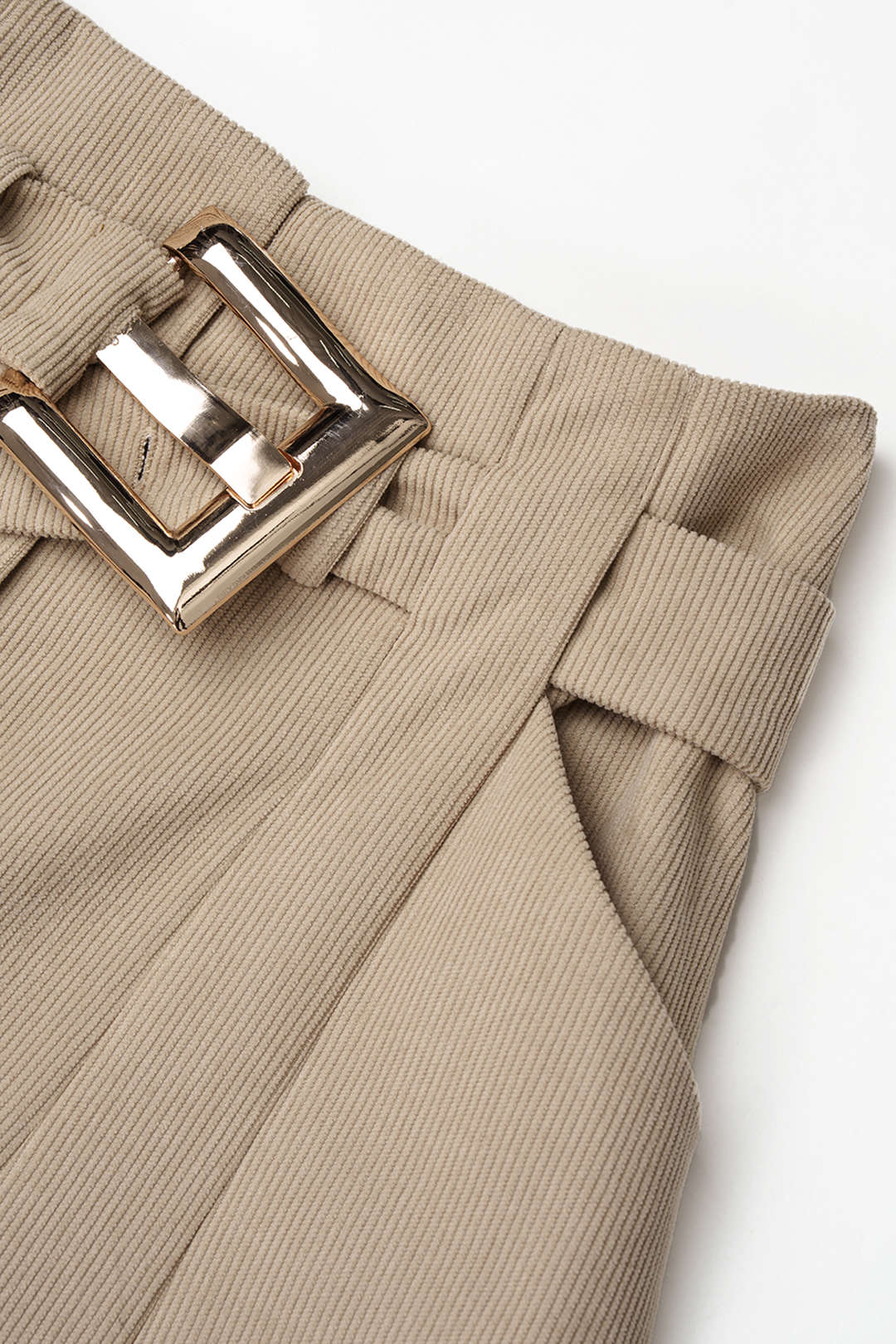 Ribfluwelen metallic broek met riem