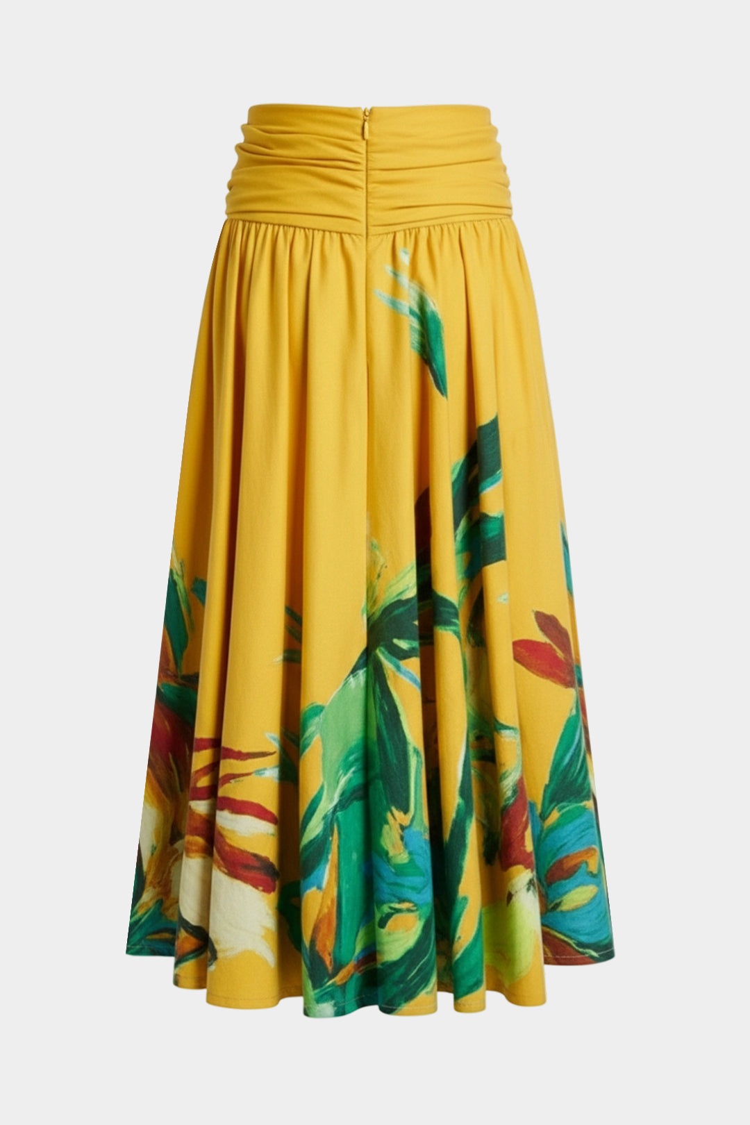 Linnen abstracte print rok met hoge taille en rits