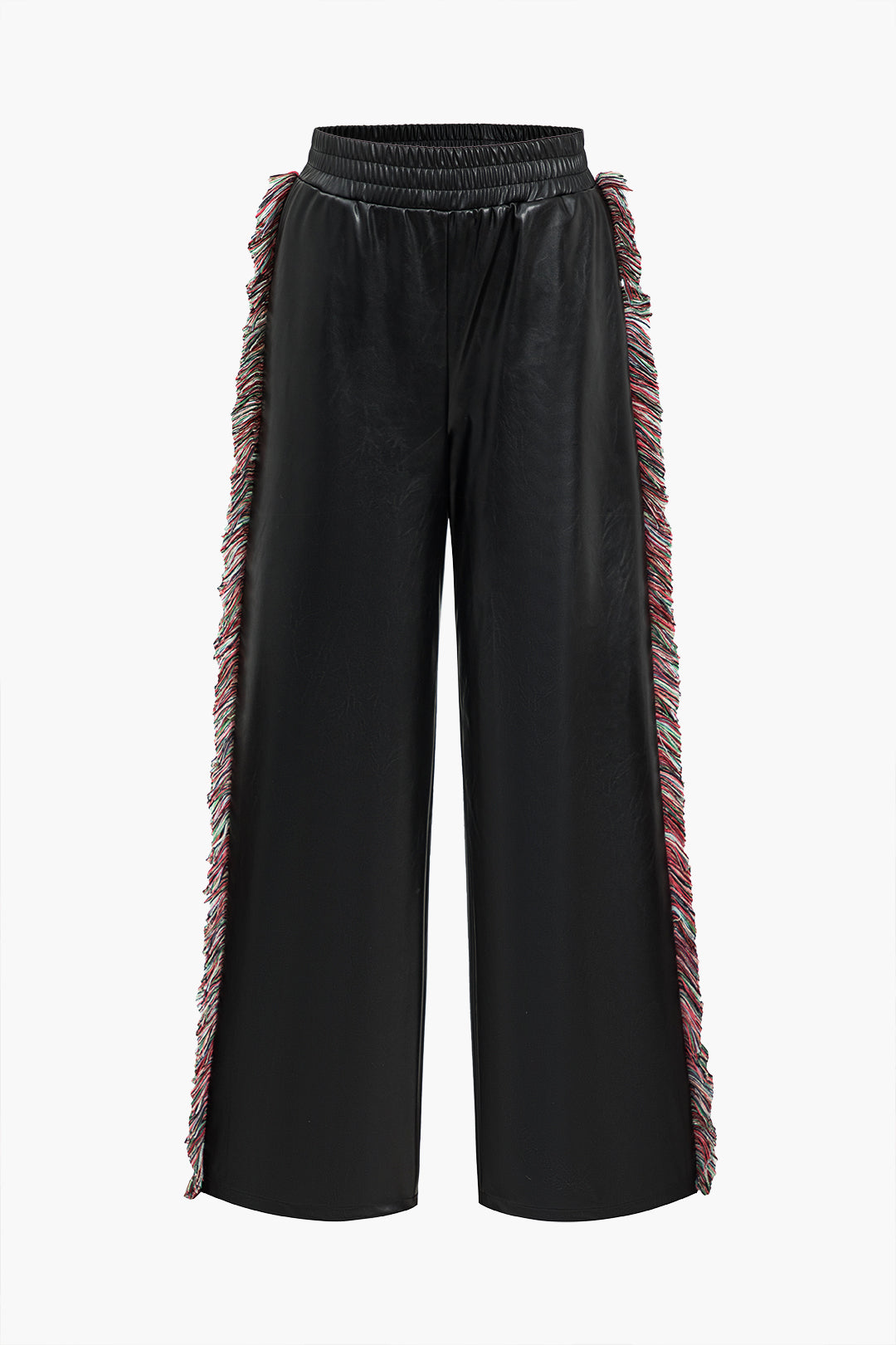Effen leren-look pantalon met franjes