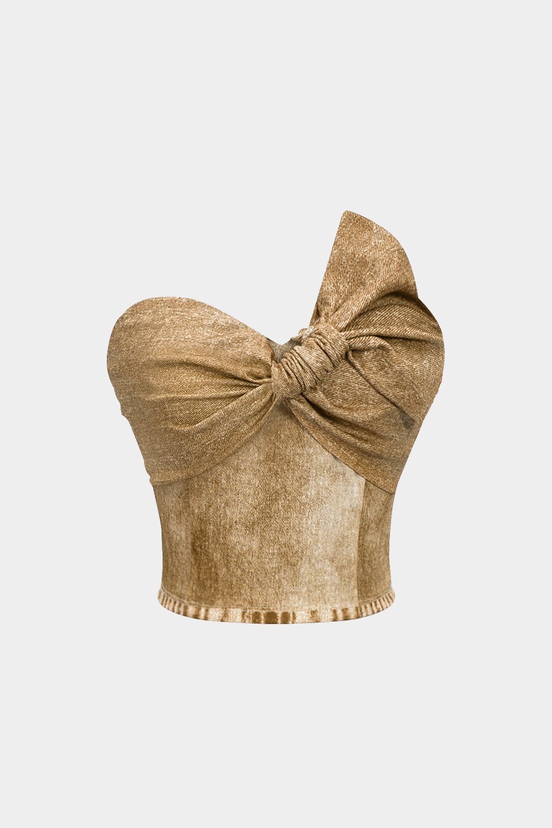 Denim asymmetrische strapless top met gedraaid detail