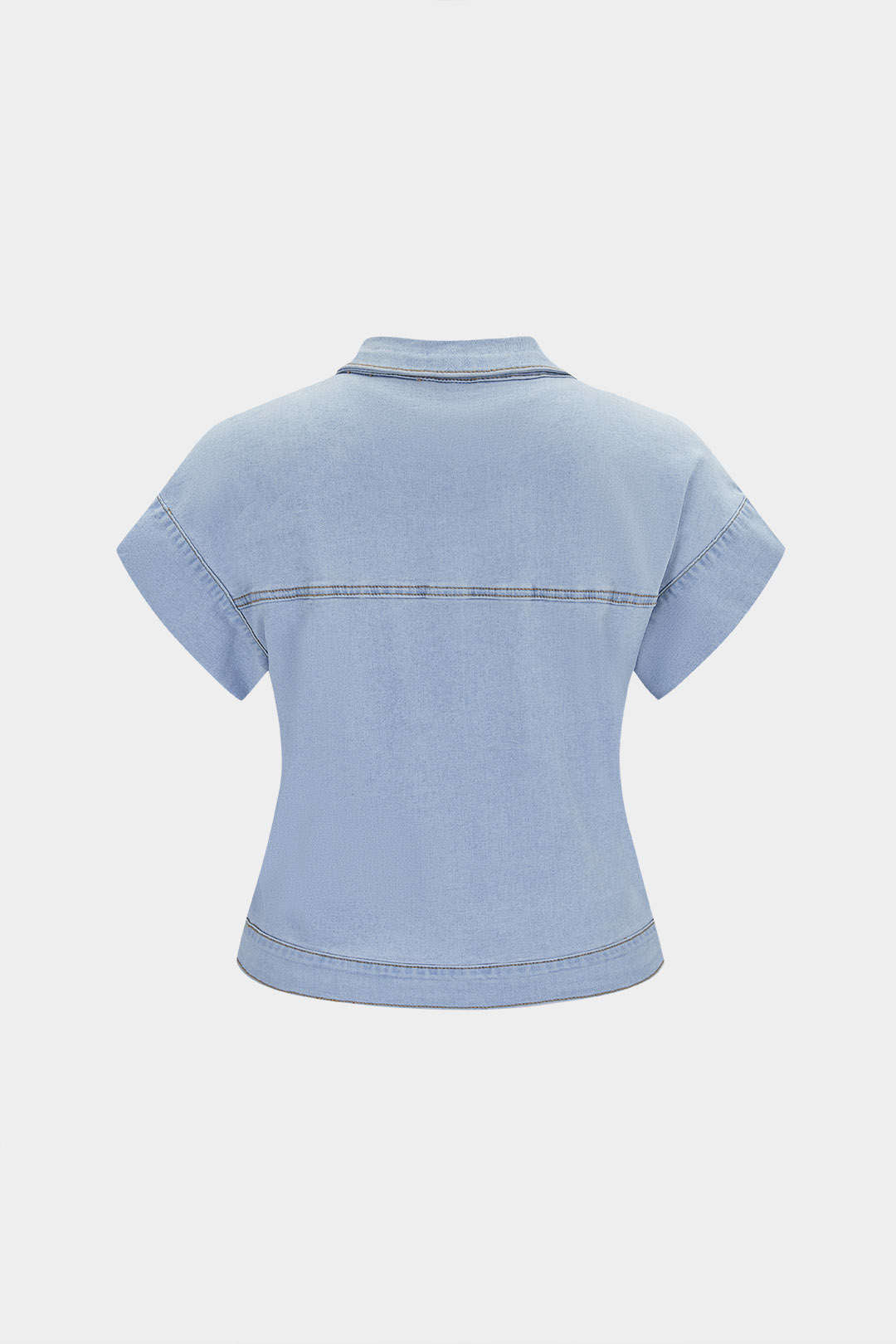 Denim blouse met strik, zakken en korte mouwen