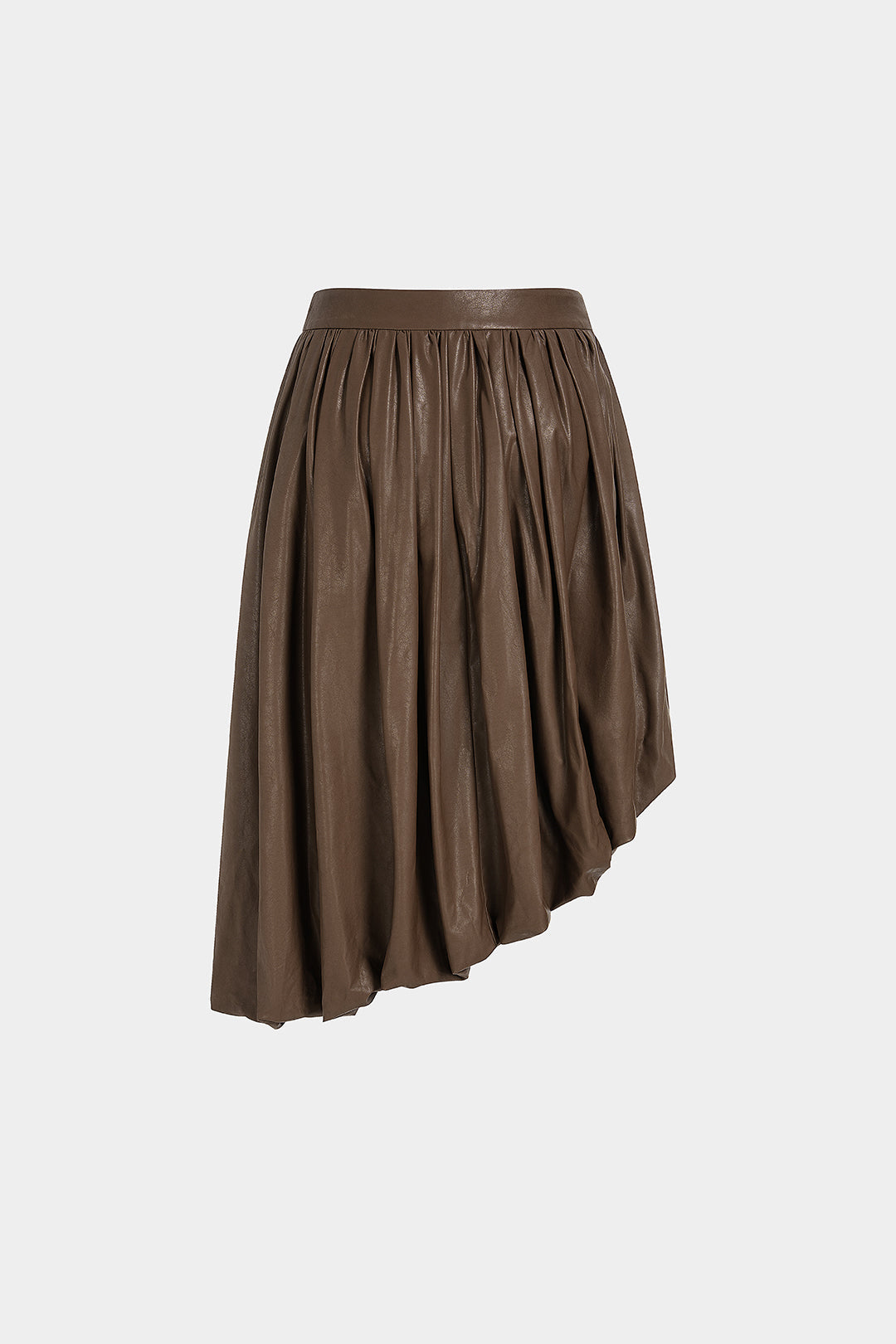 Xenia - Leren-look asymmetrische rok met ruches