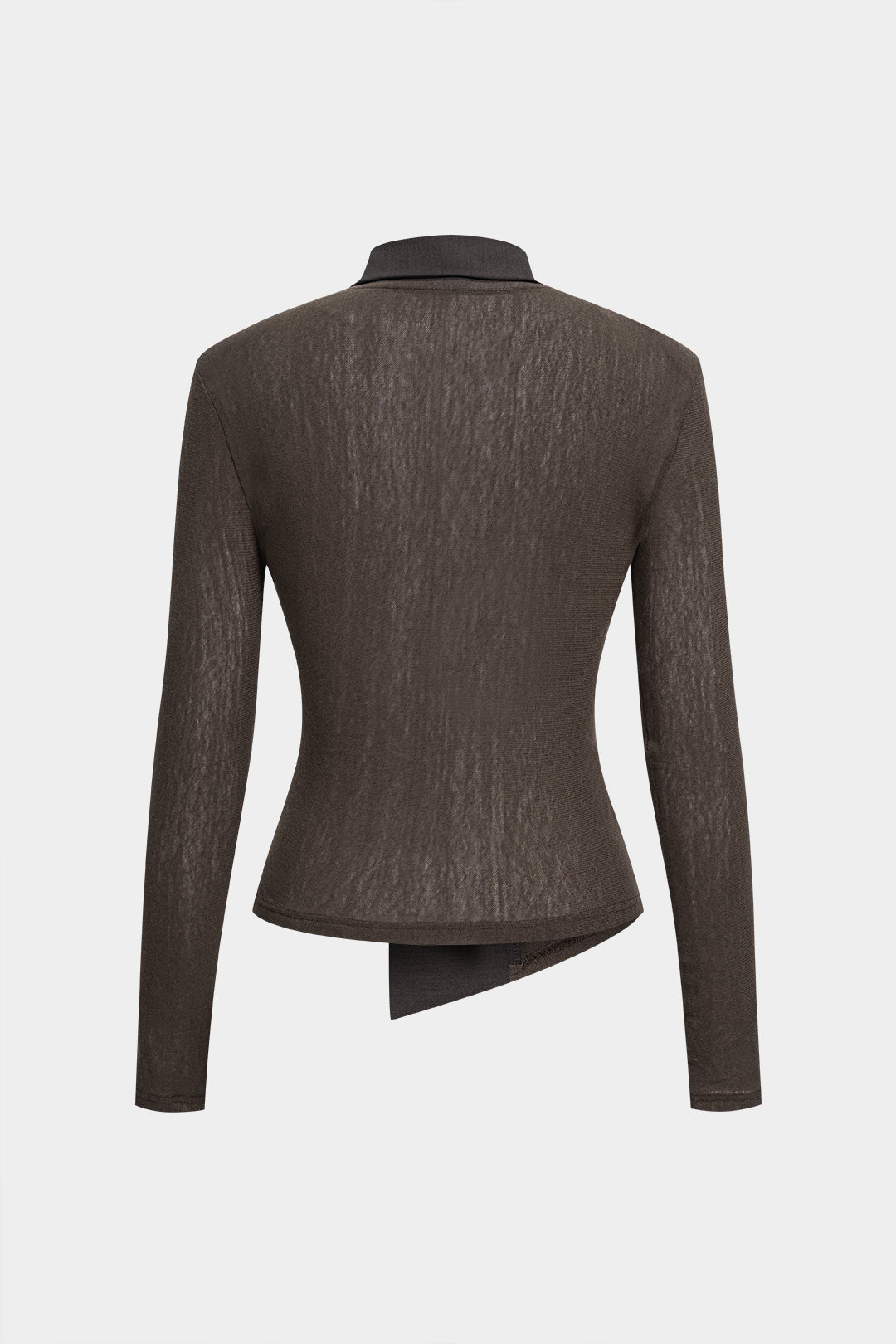 Transparante patchwork top met riem en lange mouwen