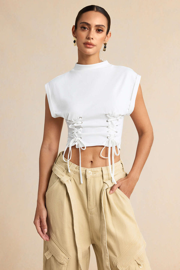 Effen T-shirt met strik en korte mouwen