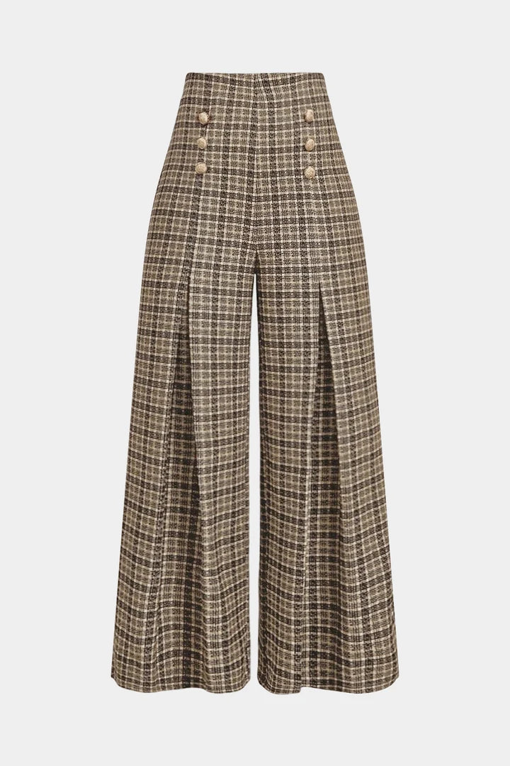 Geruite, dubbelzijdige broek met hoge taille