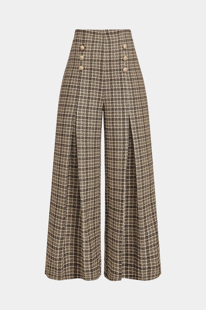 Geruite, dubbelzijdige broek met hoge taille
