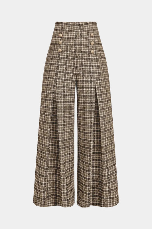 Geruite, dubbelzijdige broek met hoge taille