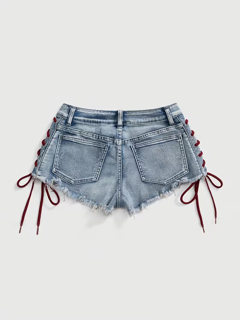 Y2K Denim Embroidery Craft Short