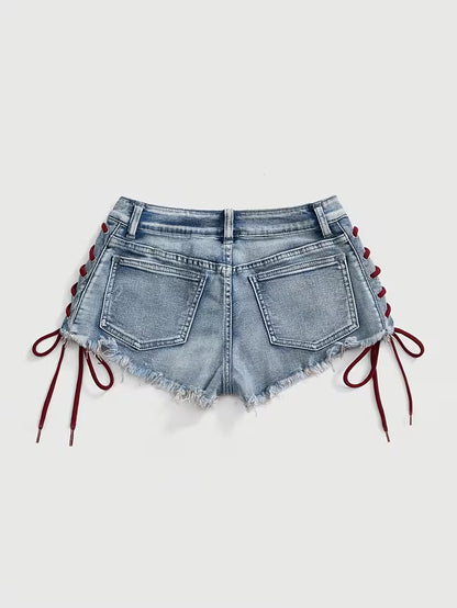 Y2K Denim Embroidery Craft Short