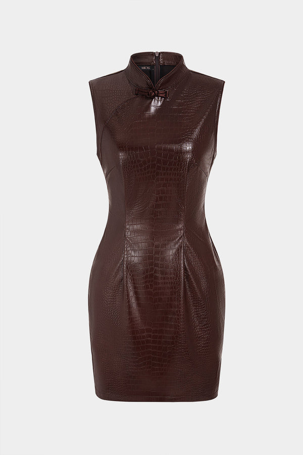 Leren-look asymmetrische midijurk met brandenburgsluiting