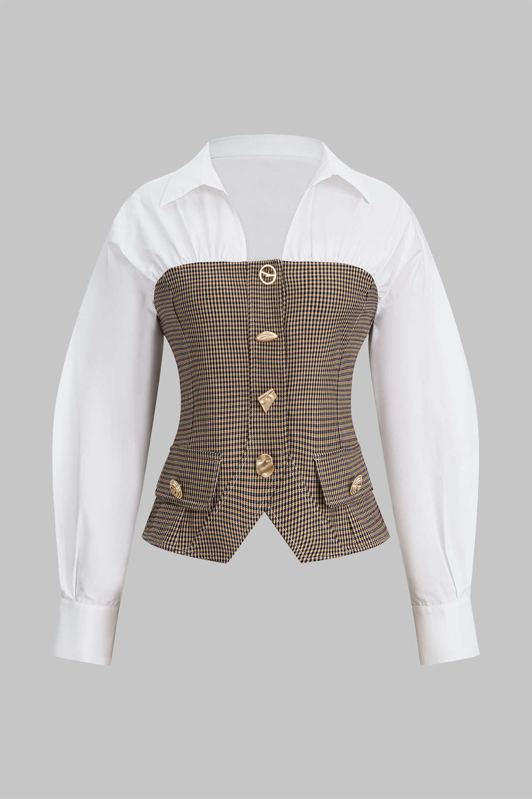Geruite top met knoopjes en rits