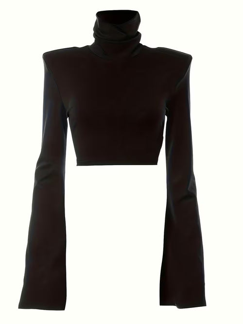 Y2K Croptop met Hoge Hals en Schoudervulling