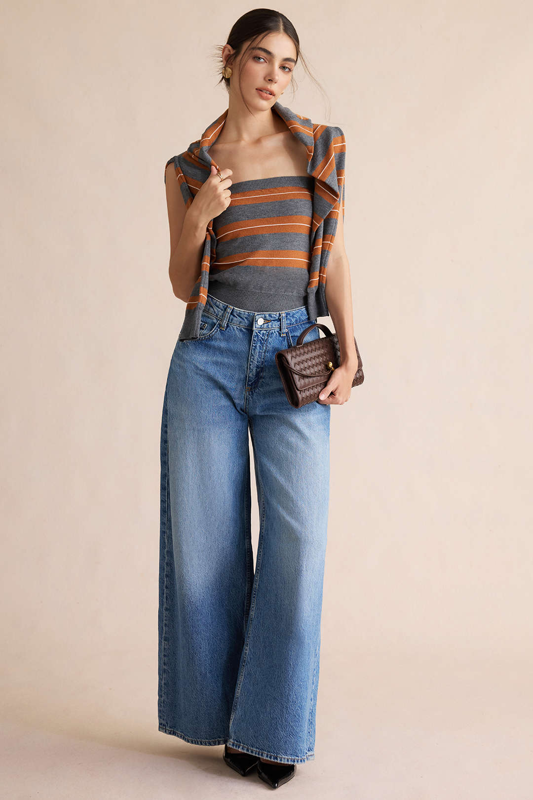 Nina - Gebreide set met strapless top en vest